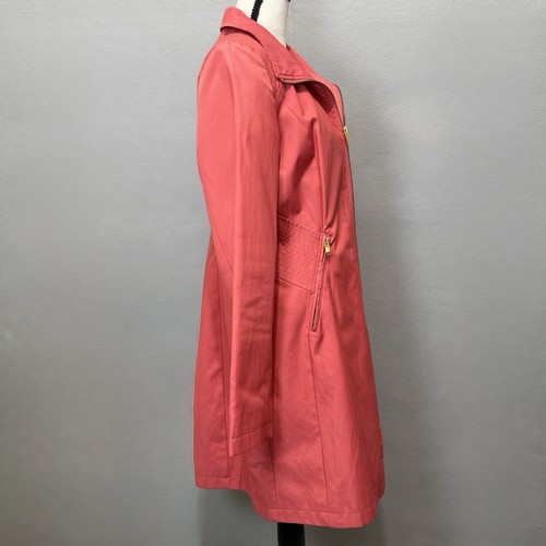 Via Spiga Classic Trench Coat Women's Sz M Coral Midi Rain Jacket Chevron Lining - Picture 5 of 11
