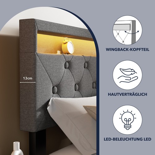 RGB-LED Polsterbett Doppelbett 160x200 mit Ladestation Stauraumbett Bettgestell - Bild 9 von 21