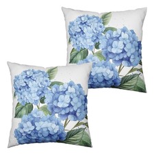 Blue Hydrangea Pillow Covers 22x22 Set of 2 Spring Summer Decorative Pillow C...
