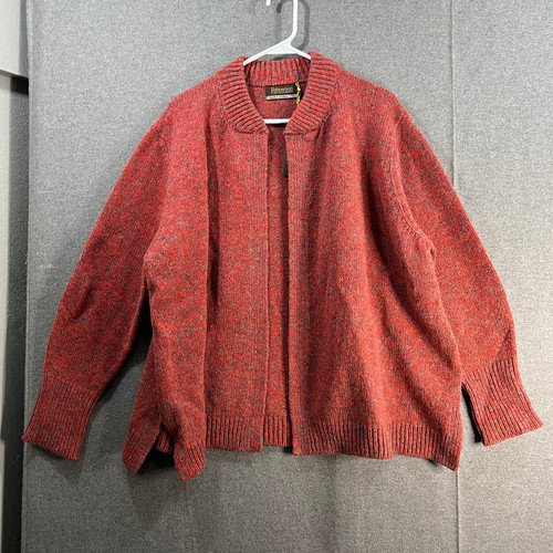 Fisherman Out of Ireland Merino Wool & Cashmere Blend Cardigan Coral/Grey, Large