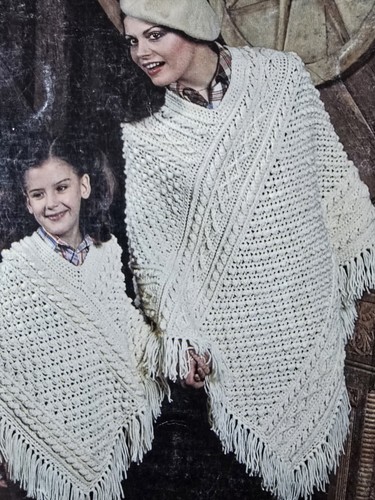 1970s Aran Bobble Afghan Patchwork Kimono Family Fisherman Crochet Pattern - Picture 6 of 8