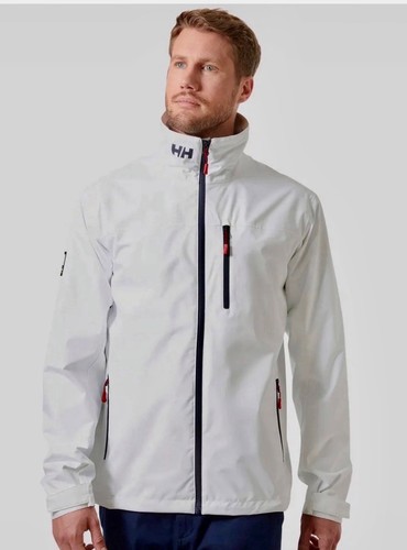 Chaqueta de lluvia impermeable Helly Hansen Crew capa media para hombre cremallera completa talla pequeña blanca
