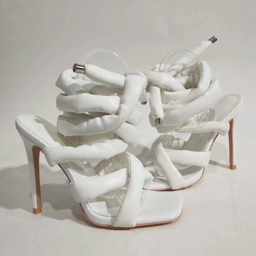 Sandalias grises plateadas con anillo para pies cuerda cinta moda paseo show mujeres zapatos - Imagen 29 de 36