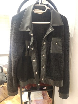 Argentinian Boutique Fuzzy Sherpa Jacket with Leather Trim