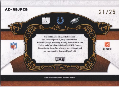 2007 Playoff National Treasures Brown Bednarik Parker All Decade NFL Patch #/25 - Foto 2 di 2