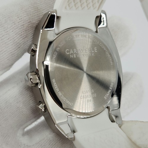 Caravelle Men's Large Silver Tone w/ White Dial Quartz Chronograph Watch - Picture 16 of 17