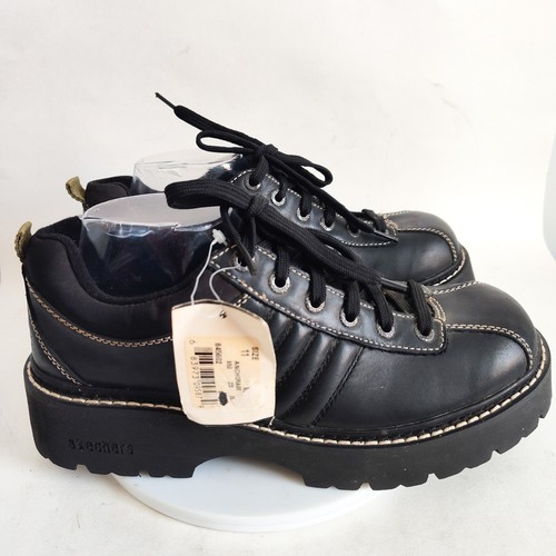 New Vintage Skechers Jammers Shoes Size 11 Black Leather Y2K Chunky Platform Y2K - Picture 9 of 11