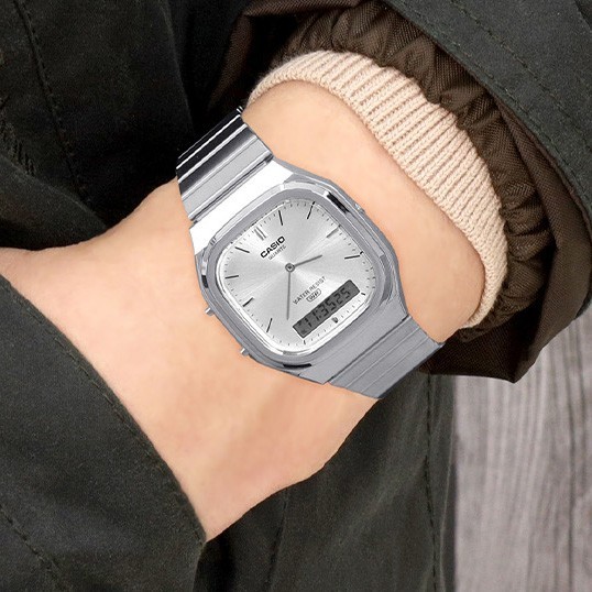 Casio AQ-240E-7ADF Watch Digital Analog Metal Band Silver Original