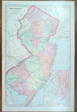 Vintage 1904 NEW JERSEY Map 14 x22  Old Antique Original NEW BRUNSWICK NEWARK NJ