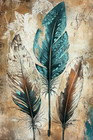 Canvas Art  Teal And Brown Feathers In Artistic Style Wall Picture Poster Print