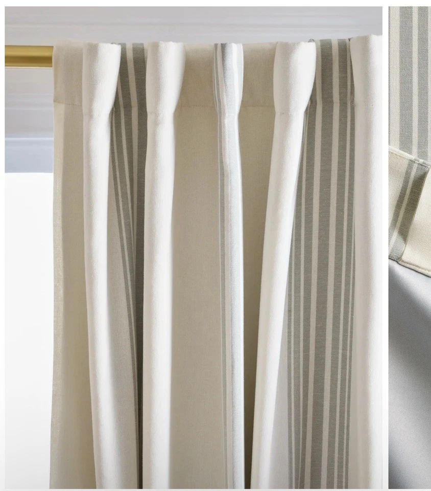 Coastal Stripe Linen Cotton Room Darkening Curtain Retail $160 - Image 2 of 4