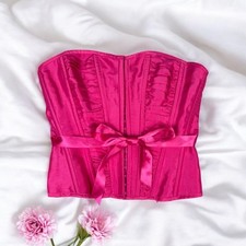 Pink Strapless Lace Up Corset Top Bustier Tie Bow Coquette Pretty Girly Size S