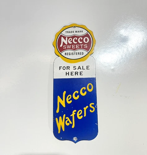 Vintage Necco Wafers Porcelain Sign Door Push General Store Candy Enamel Art 3x8
