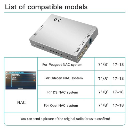 For Peugeot 208 308 508 Citroen C4 C5 NAC Wireless Carplay Android Auto Retrofit - Picture 10 of 10