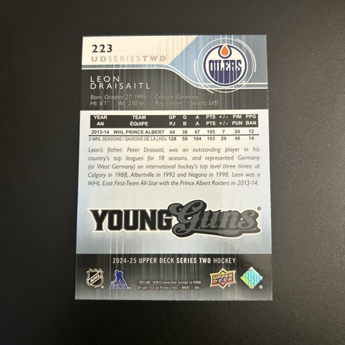 2024-25 Upper Deck Series Two Leon Draisaitl Young Guns Renewed Card #223 - Picture 2 of 2