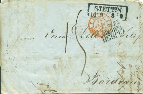 Vorphilatelie Brief aus Stettin nach Bordeaux 1851 - Bahnpoststempel!