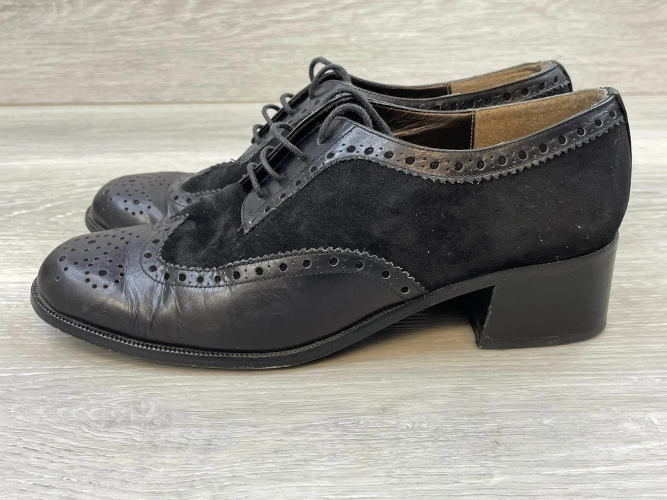 Zapatos de vestir formales Stuart Weitzman para mujer 6,5 negros brogue de cuero punta de ala Foto 3 de 4