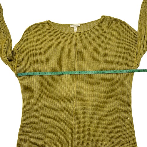 EILEEN FISHER Chartreuse Yellow-Green Open Knit Pullover Linen Sweater Sz Medium - Picture 8 of 10