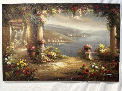 Impressionistischer Stil Venezianisches Landschaftsgemälde Comer See Handarbeit Original - Bild 1 von 6