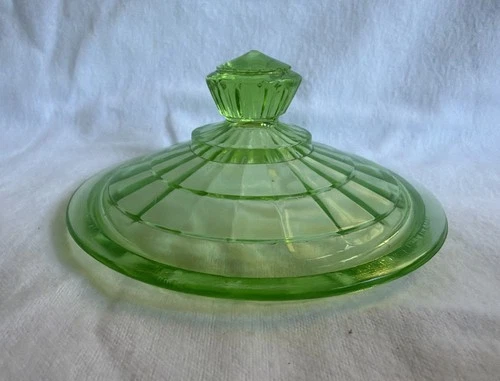 Uranium Glass 4-1/8" Dish LID Only Anchor Hocking Block Optic Depression Green