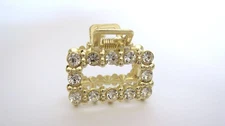 Small mini gold metal crystal square hair claw clip