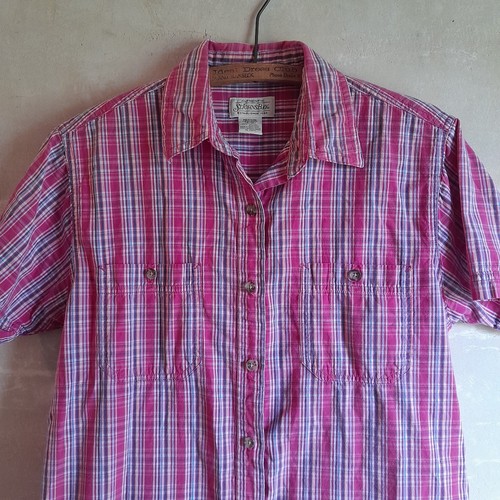803. pink vintage plaid short sleeve cotton 90s button down shirt, M - Bild 2 von 6