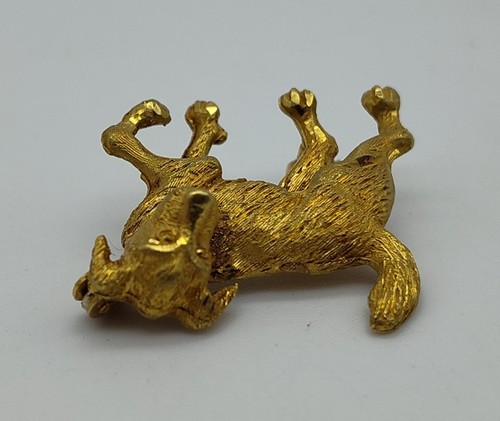 Vintage Dog Puppy 17k Yellow Gold Pin Brooch Lapel MCM - Picture 7 of 9