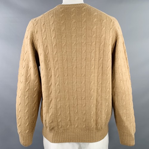 BROOKS BROTHERS Size L Camel Cable Knit Wool Crew Neck Sweater - Picture 3 of 7