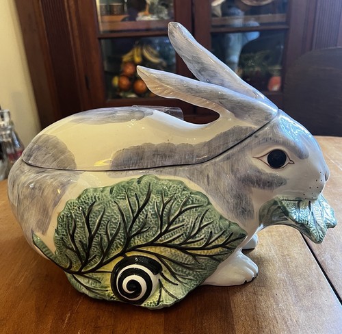 Vintage Italian Mottahedeh Majolica Bunny Rabbit Covered Dish Cookie Jar Tureen - Picture 4 of 8