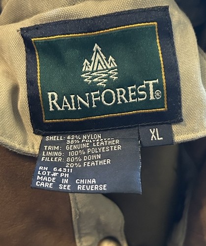 Rainforest Coat Mens Sz XL Button Zip Up Polyester Lined Jacket Genuine Leather - Picture 4 of 4