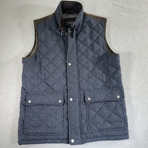Pronto Uomo Vest Jacket Men's Large Blue Full Zip Snap Wool Blend Quilted Pocket