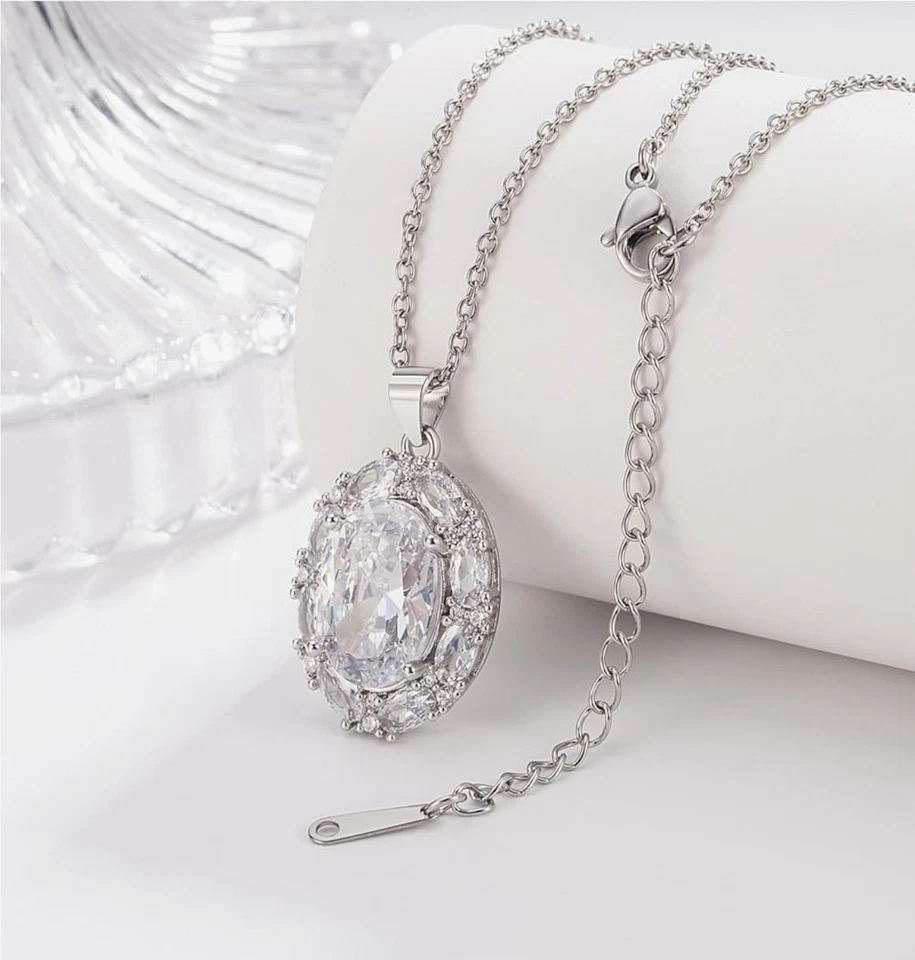 Collar Cadena Acero Inoxidable Con Circonia Blanca Elegante Regalos para Mujeres Foto 4 de 4