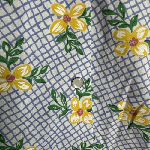 Vtg 70s 80s Blue Gingham Yellow Floral Daisey MuuMuu House Dress Robe House Coat - Picture 6 of 16