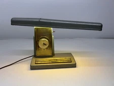 Vtg Art Deco Telechron Table Desk Clock& Adjustable Lamp Fluorescent Light Works