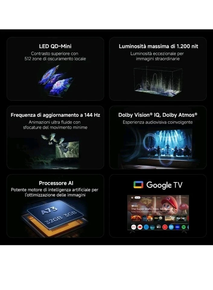 Smart Tv Xiaomi Android 32"pollici 2025 4k LED32"QLED inch, Dolby Vision, Wi-Fi - Immagine 3 di 4