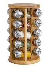 Bamboo Spice Rack Organizer - 20 Jars with Spices for Kitchen Seasonings