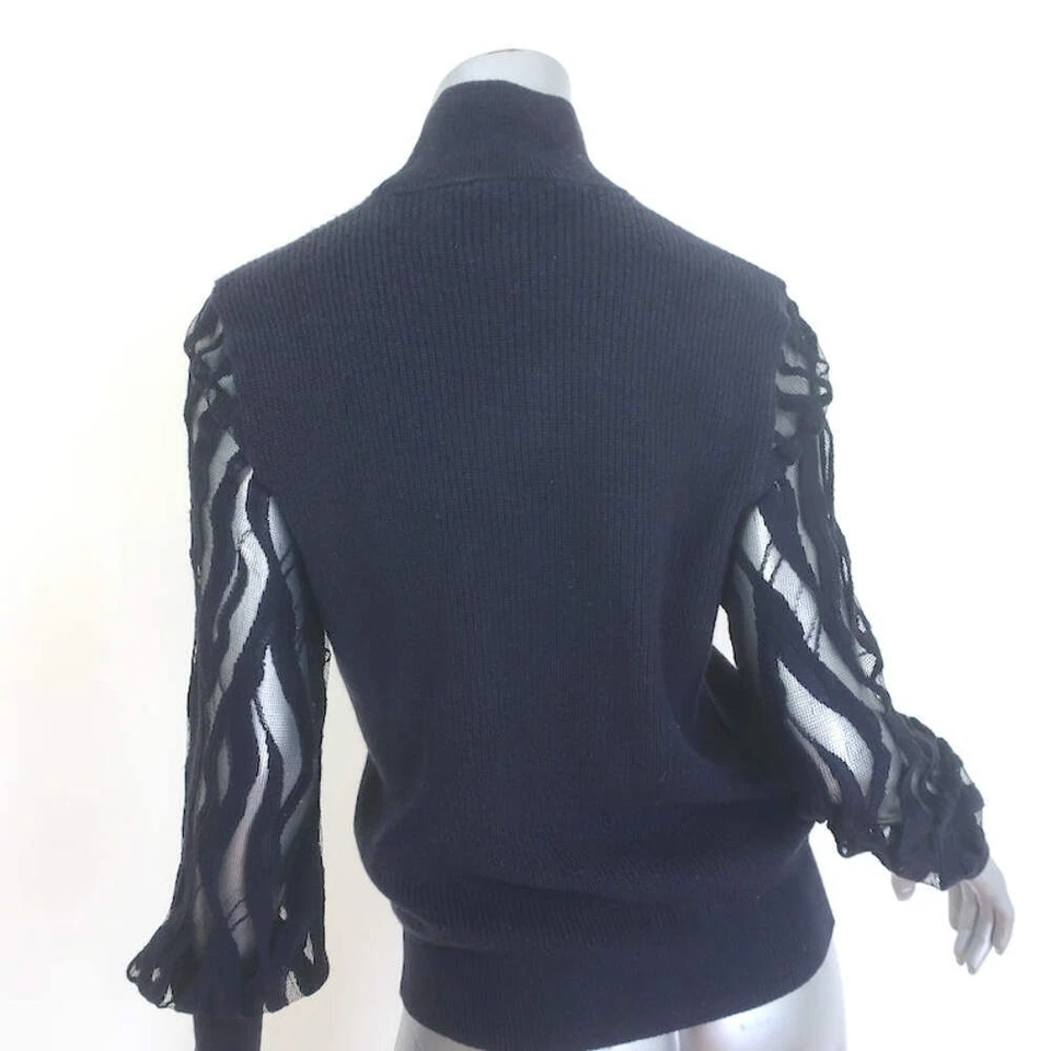 Suéter Peserico Manga Encaje Cuello Alto Azul Marino Lana Acanalada Talla 38 NUEVO Foto 4 de 4