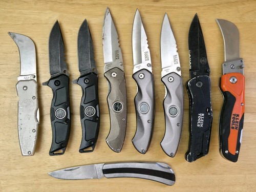 9 Klein Tools Folding Knives -Models: 44034, 44006, 44201, 44228, 44218 & 44223