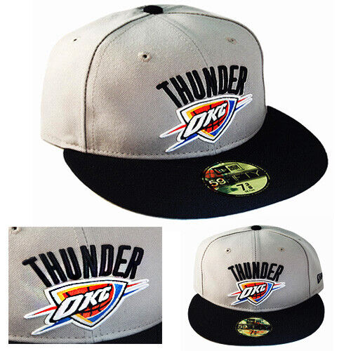 New Era NBA OKC Thunders Grey Navy Fitted Hat Grey Under Brim Made in U.S.A - Picture 1 of 6