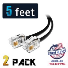  2 Pack 5 Feet Black Telephone Cable Rj11 6p4c 60" Phone Line Cord 5ft