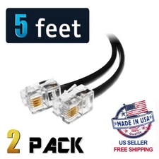 (2 Pack) 5 Feet Black Telephone Cable Rj11 6p4c 60" Phone Line Cord 5ft
