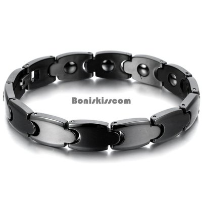 Couples Ceramic Steel Magnetic Therapy Power Rhinestone CZ Health Bracelet Chain