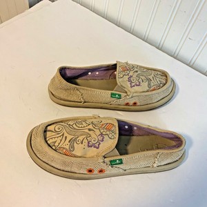 Sanuk-Womens-Sz-6-M-SLip-On-Beige-Tan-Loafer-Shoes-Flat-Tan-CL-0711