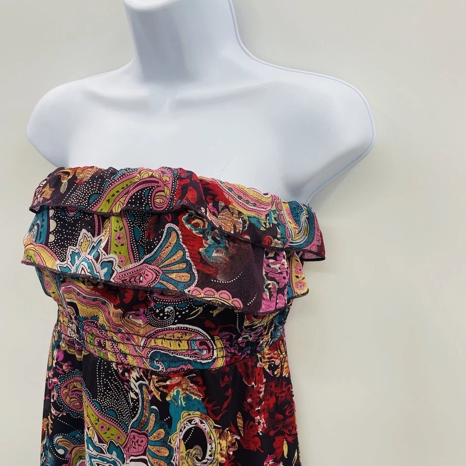 Maxi Vestido Púrpura Xhilaration Juniors Mediano Estampado Paisley Sin Tirantes de Gasa Foto 3 de 4