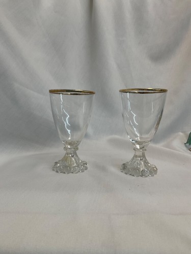 (2) ClearW/Gold Rim Anchoe Hocking Boopie 4 3/8 Juice Cordial Sherry Glasses