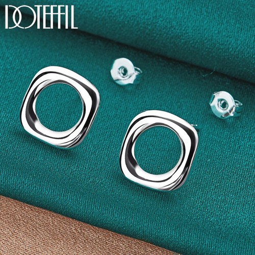 Pendientes de tachuelas redondas cuadradas cuadradas de plata esterlina 925 DOTEFFIL MODA DIJE JOYERÍA - Imagen 5 de 6
