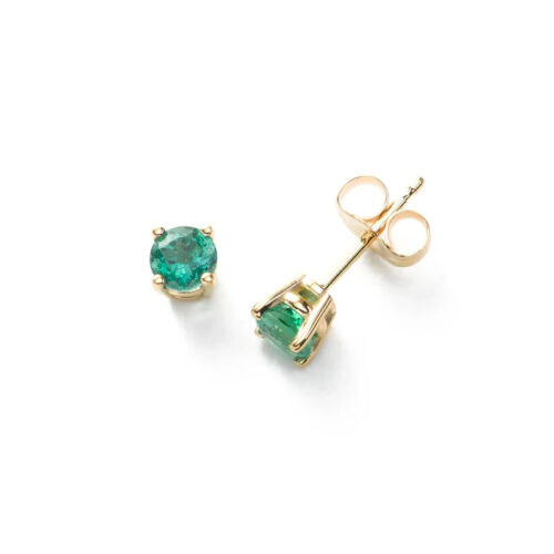 10k Gelbgold Natürliches Grün Smaragd Edelstein S Ohrstecker Mädchen Geschenk - Picture 2 of 4