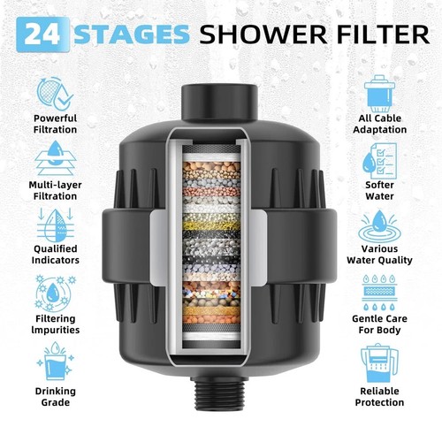 Black Showerhead Filter for Hard Water - 24 Stage Shower Filter Shower Water ... - Picture 7 of 8