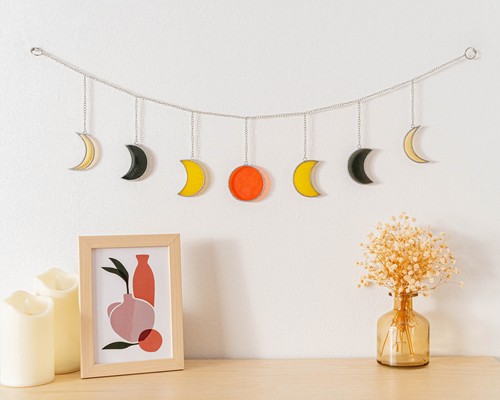 Guirnalda de vitrales fase lunar para decoración de pared boho del hogar - Imagen 6 de 18