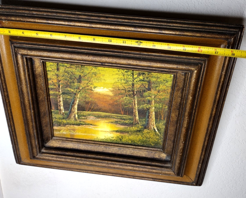 Dipinto olio firmato anni 60 Phillip Cantrell paesaggio rustico natura cornice legno - Foto 4 di 6